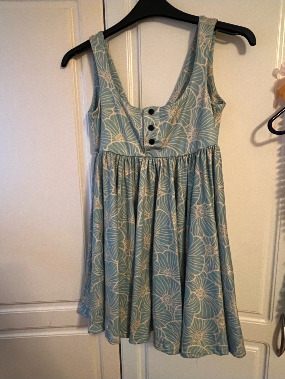 Sky Blue Floral Hawaii Sundress with Button Front Size Small